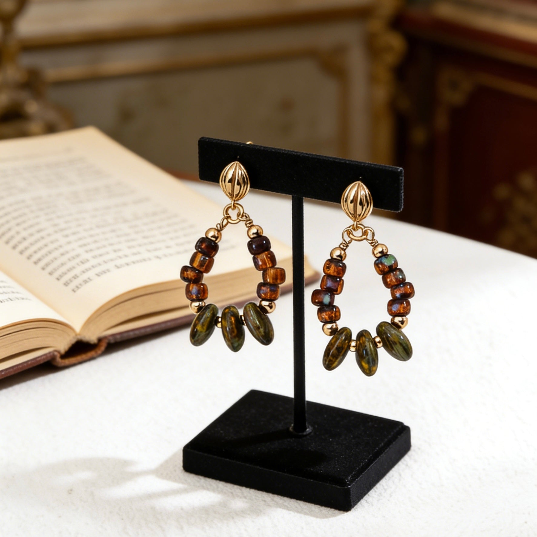 Autumn Whisper Iridescent Glass Drop Hoop Earrings