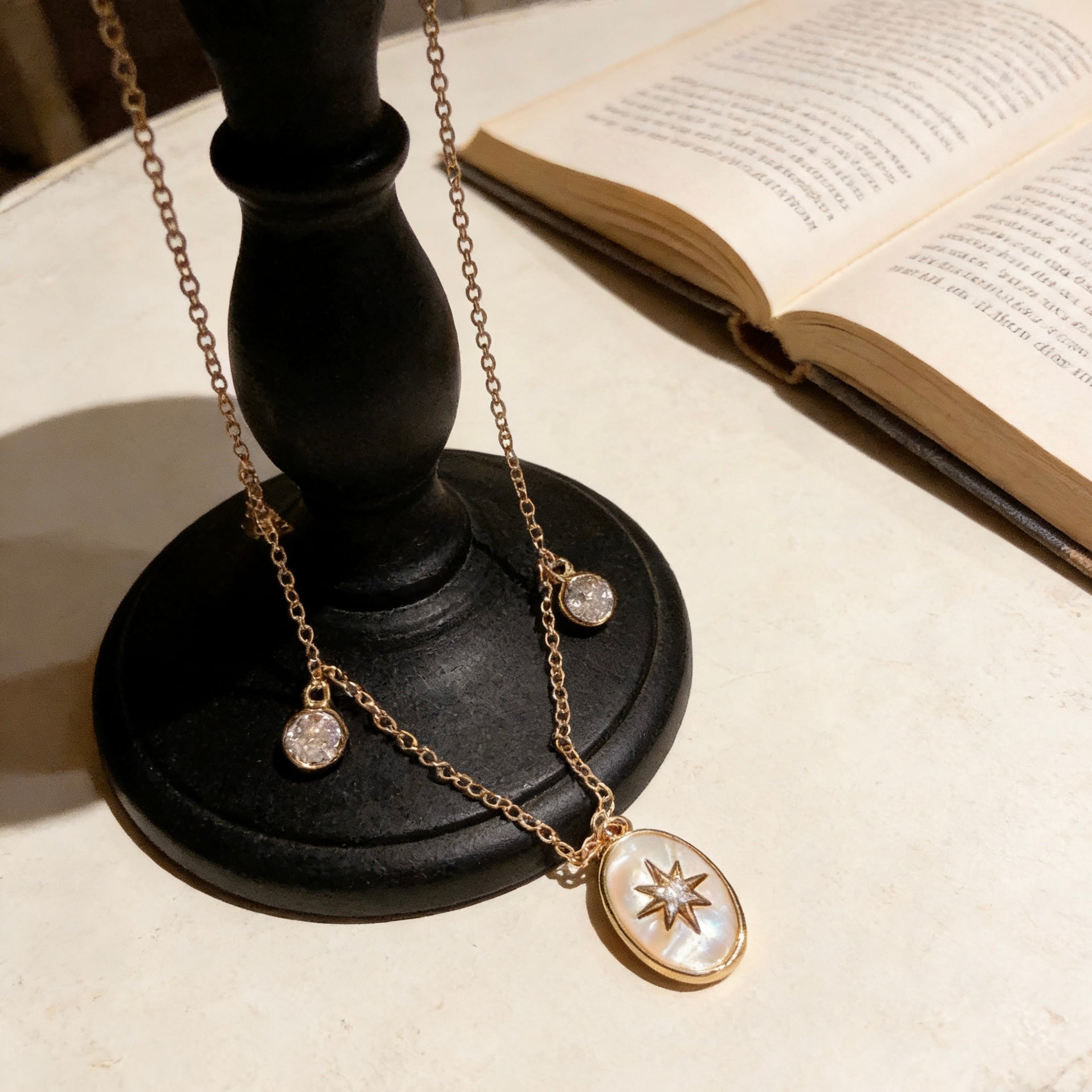 Comet's Tear Mother of Pearl & Zircon Dainty Necklace