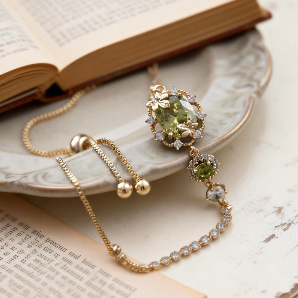 Autumn Whisper Olive Green Crystal Maple Leaf Bracelet