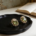 Autumn Whisper Olive Green Crystal Maple Leaf Stud Earrings