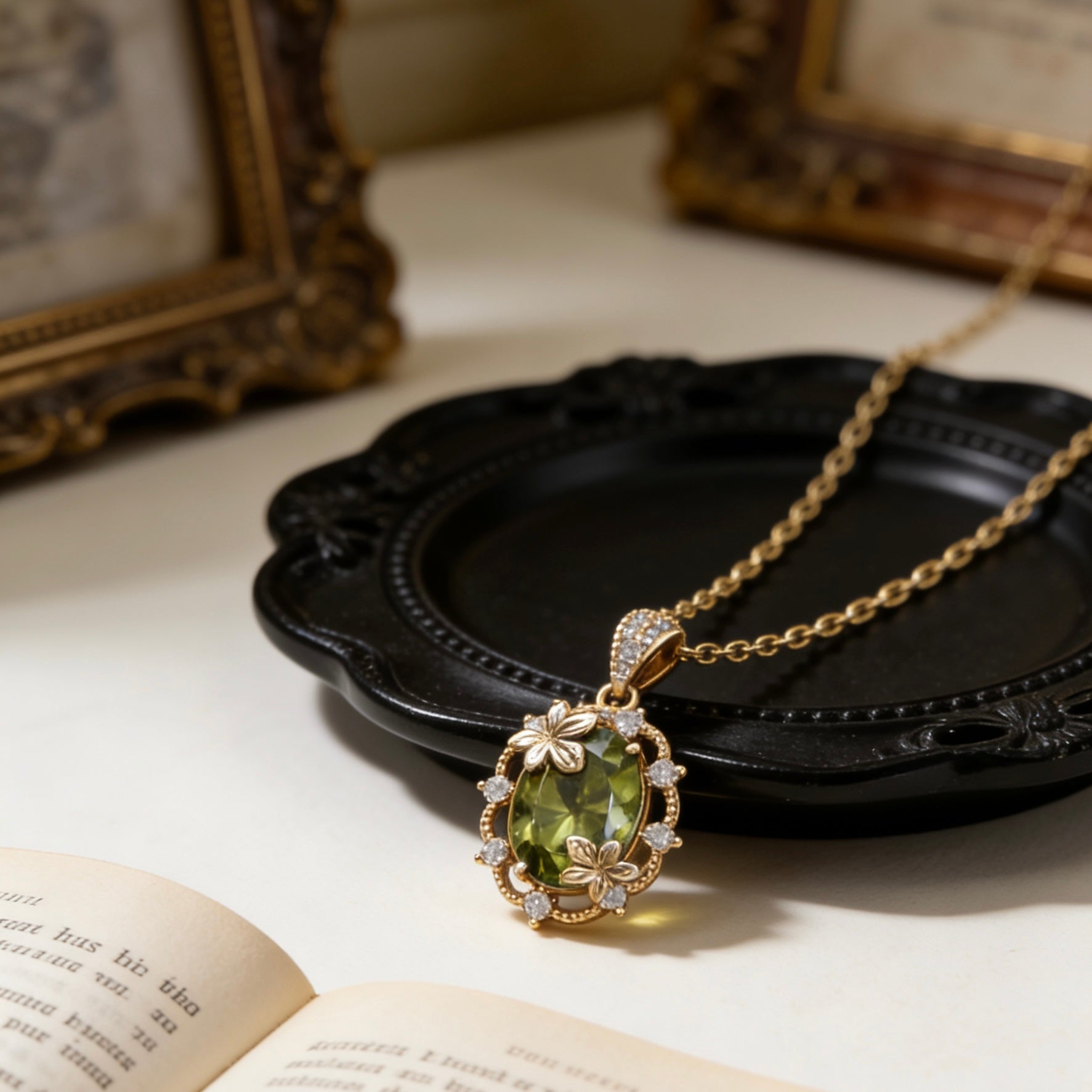 Autumn Whisper Olive Green Crystal Maple Leaf Necklace