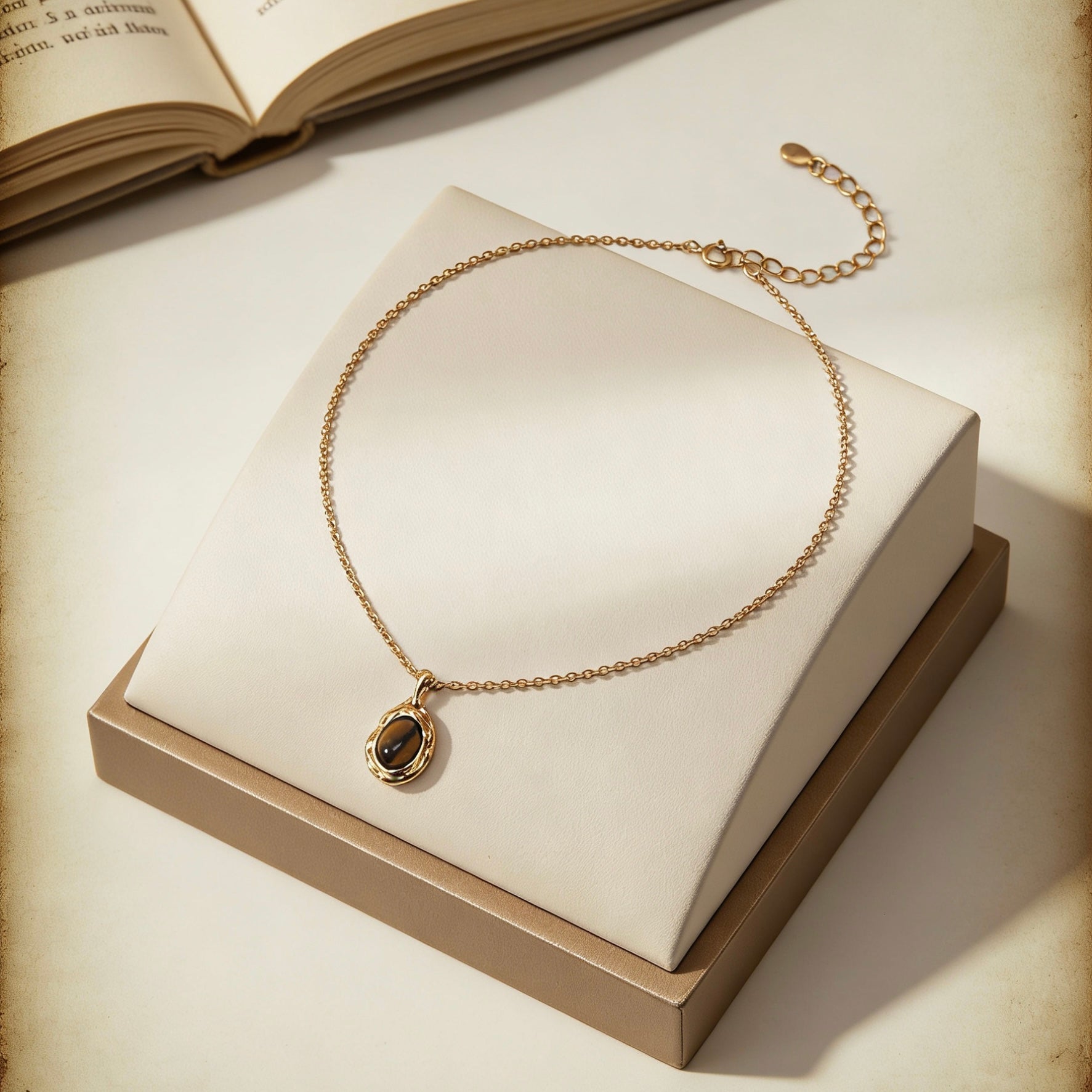 Minimalist Gold Tiger's Eye Teardrop Pendant Necklace