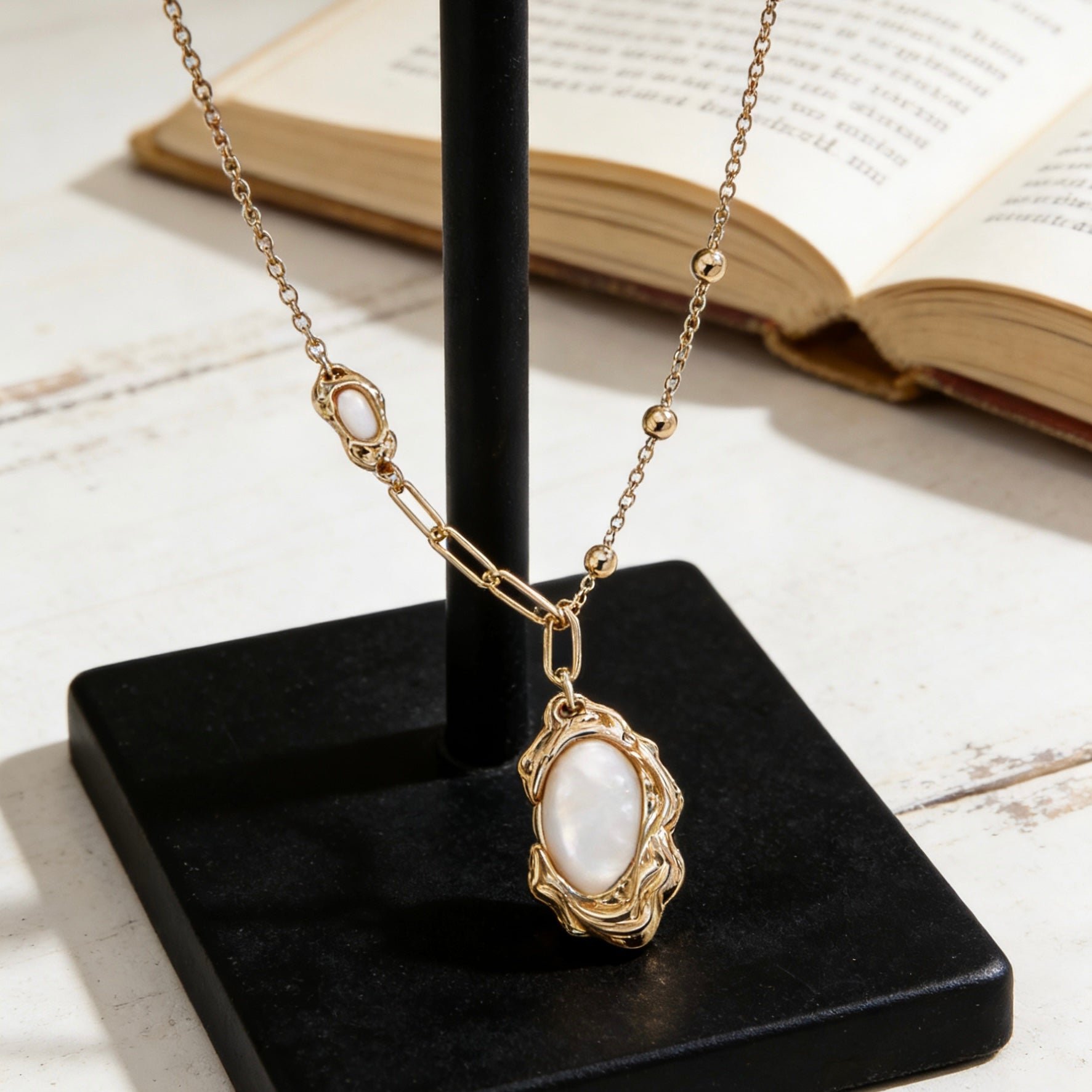 Vintage Organic Mother of Pearl Asymmetrical Pendant