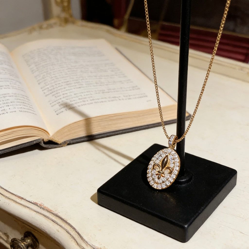 Royal Fleur-de-Lis Paved Crystal Halo Pendant Necklace