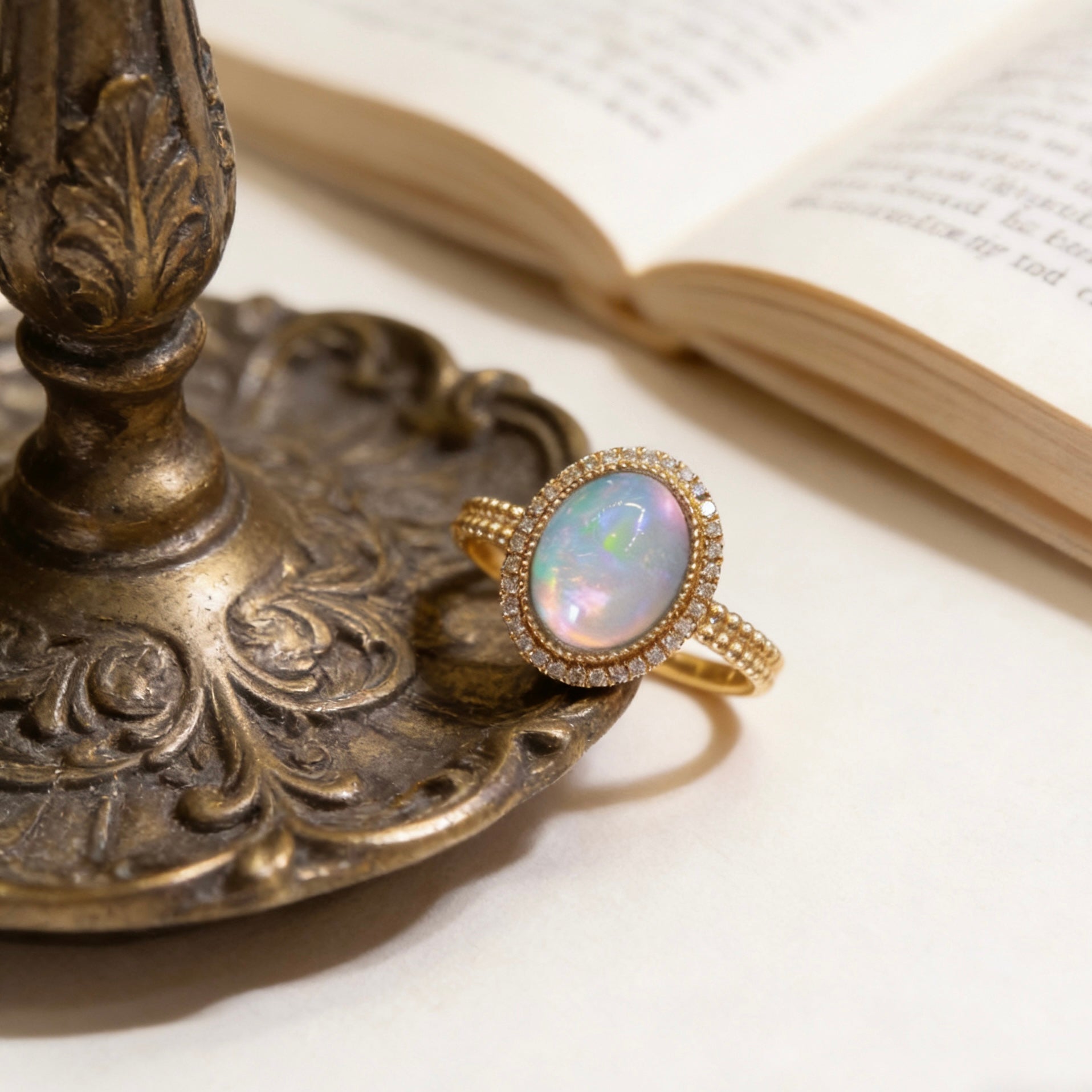 Vintage Halo Luminous Natural Opal Ring