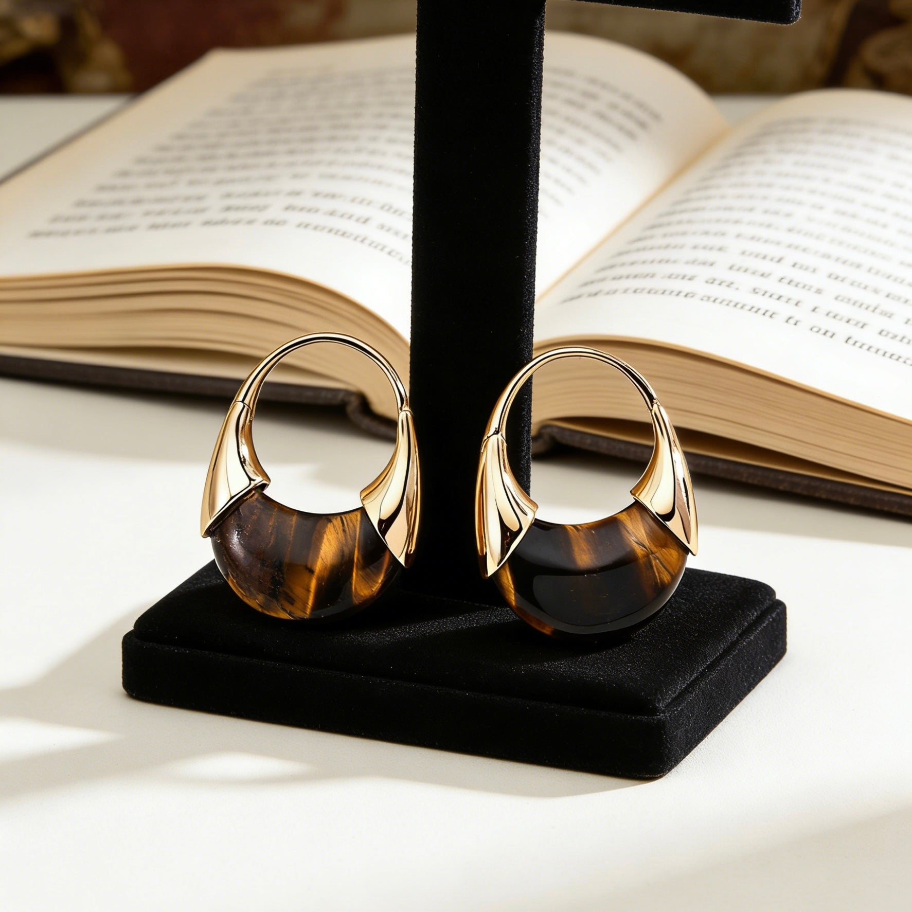 Vintage Tiger's Eye Fortune Huggie Earrings