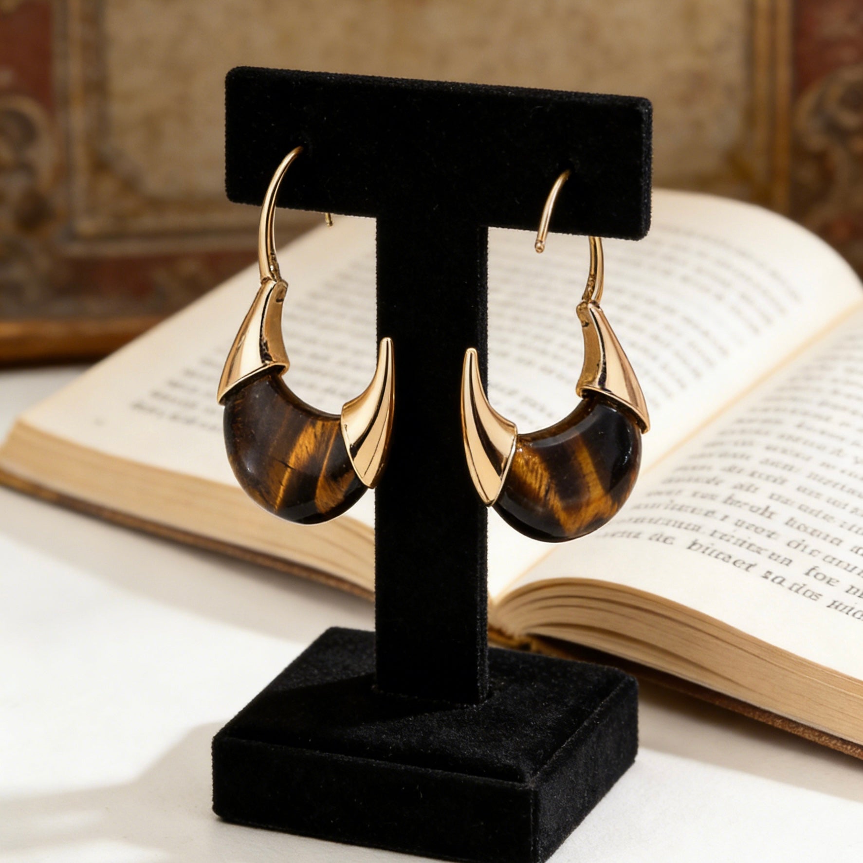 Vintage Tiger's Eye Fortune Huggie Earrings