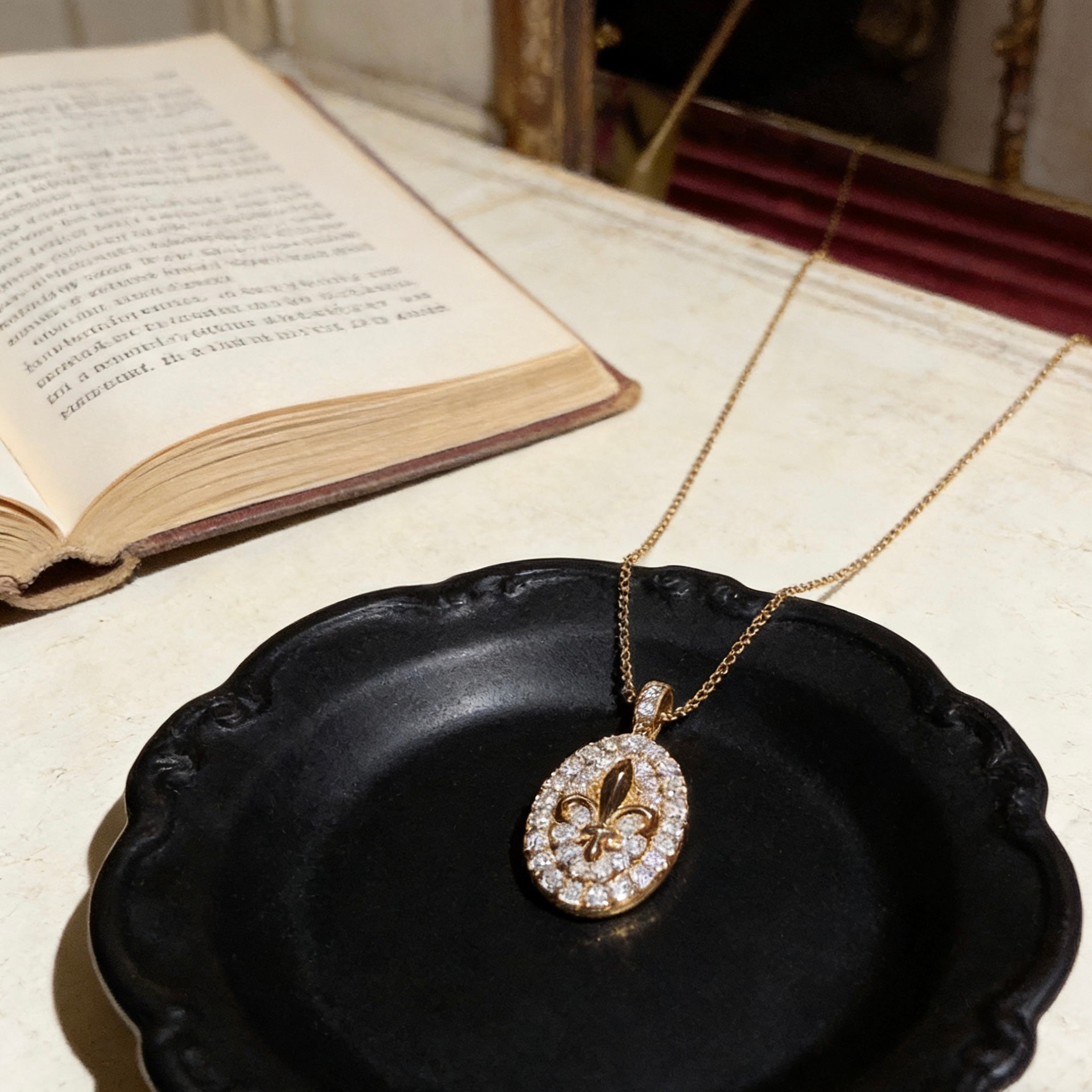 Royal Fleur-de-Lis Paved Crystal Halo Pendant Necklace