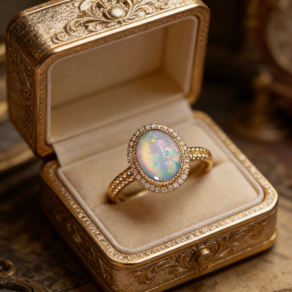Vintage Halo Luminous Natural Opal Ring