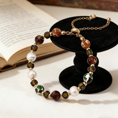 Autumn Glow Iridescent Lampwork Glass & Freshwater Pearl Bracelet