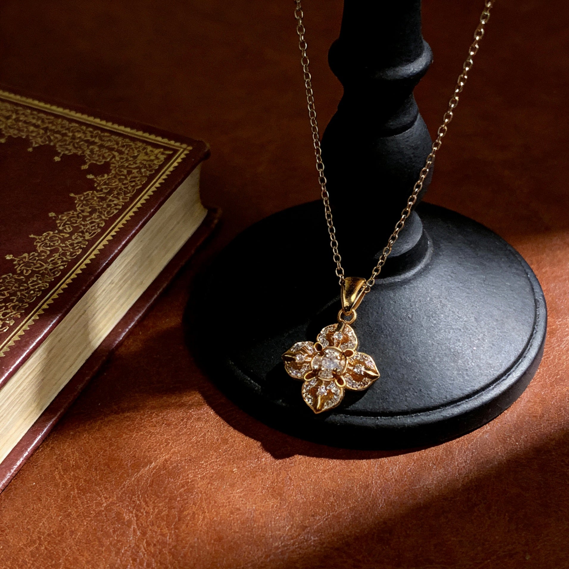 Lumina Floral Pavé Pendant Necklace