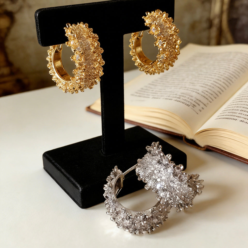 Floral Pavé C-Hoop Earrings