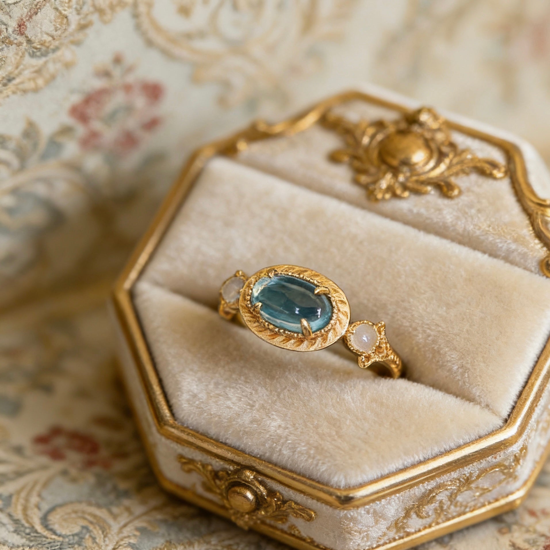 Serenity Glow Oval Blue Topaz Textured Gold Ring