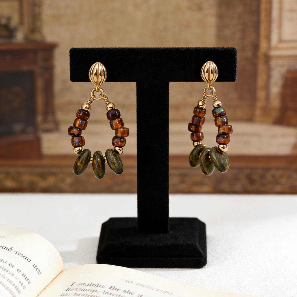 Autumn Whisper Iridescent Glass Drop Hoop Earrings