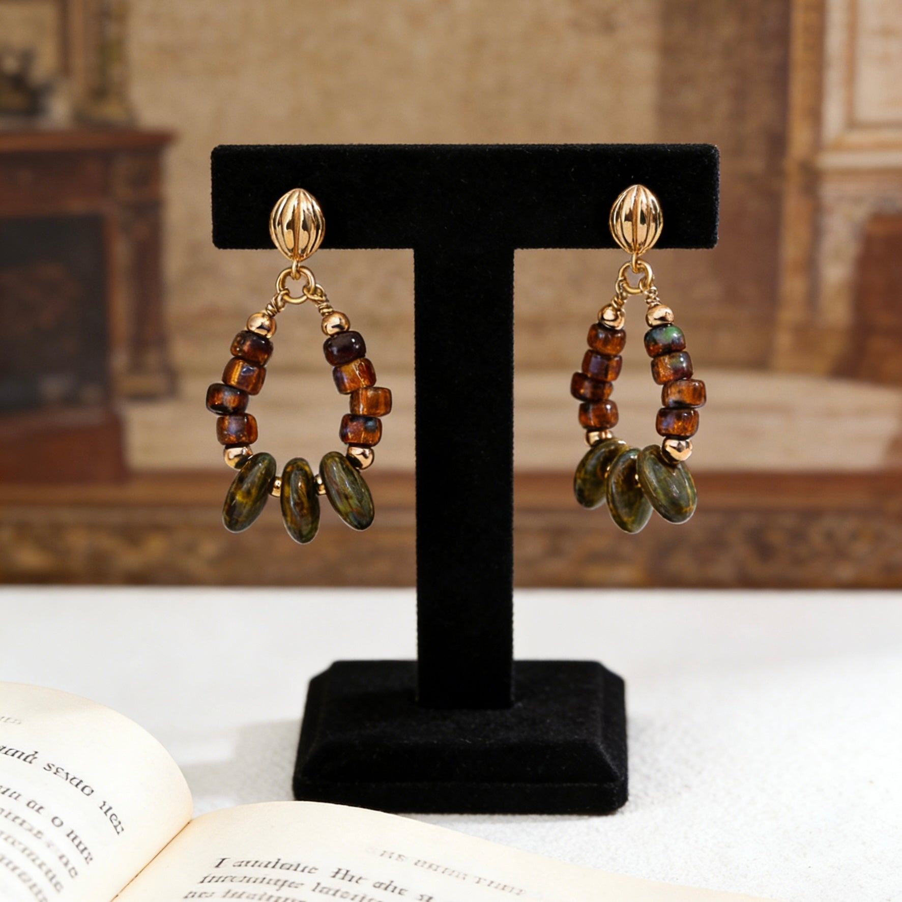 Autumn Whisper Iridescent Glass Drop Hoop Earrings