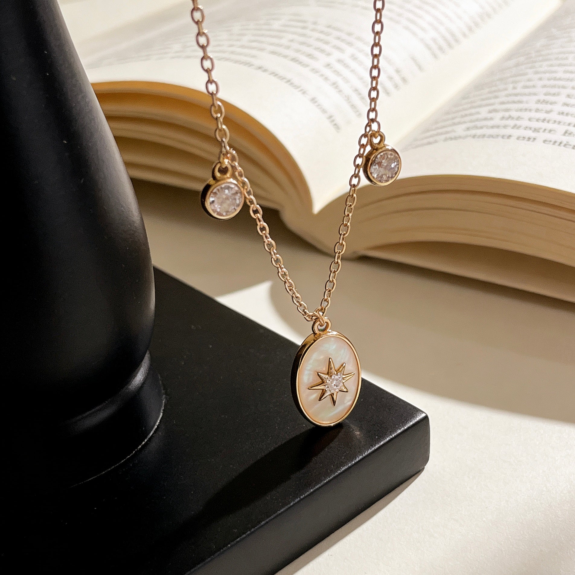 Comet's Tear Mother of Pearl & Zircon Dainty Necklace