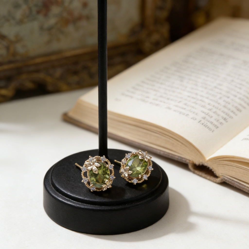 Autumn Whisper Olive Green Crystal Maple Leaf Stud Earrings