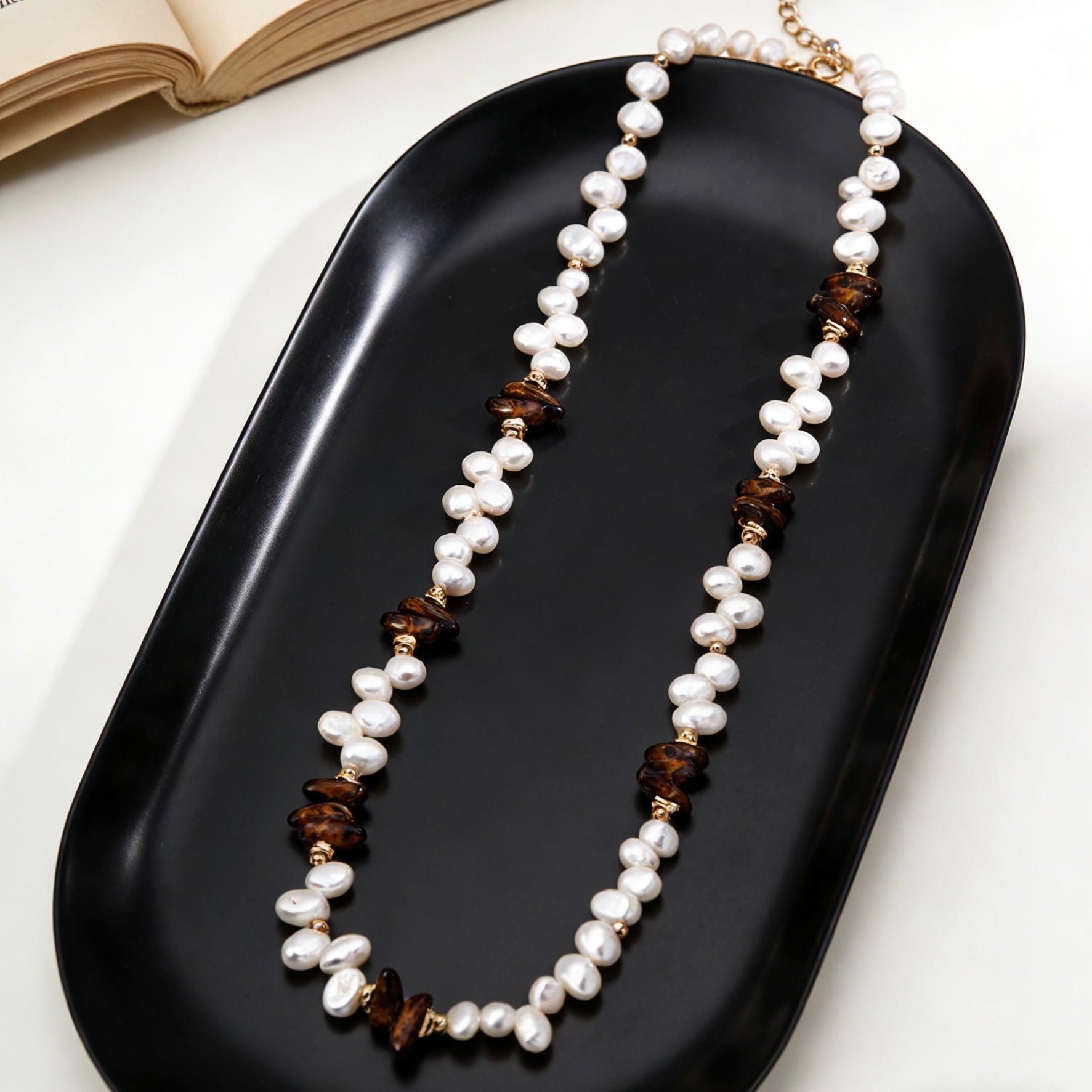 Baroque Pearl & Tortoiseshell Czech Glass Layering Necklace