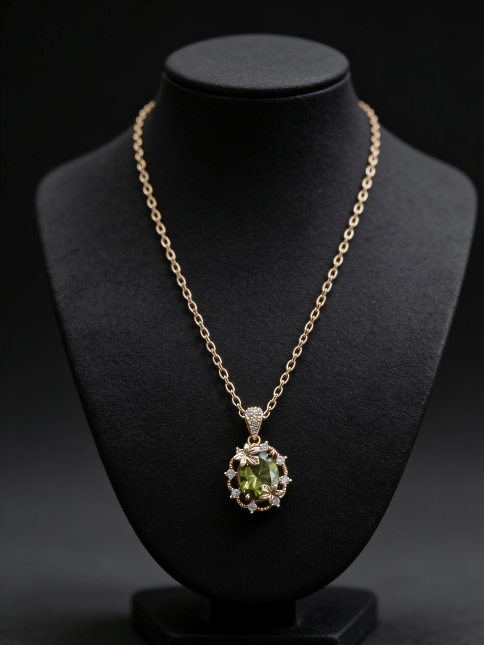 Autumn Whisper Olive Green Crystal Maple Leaf Necklace