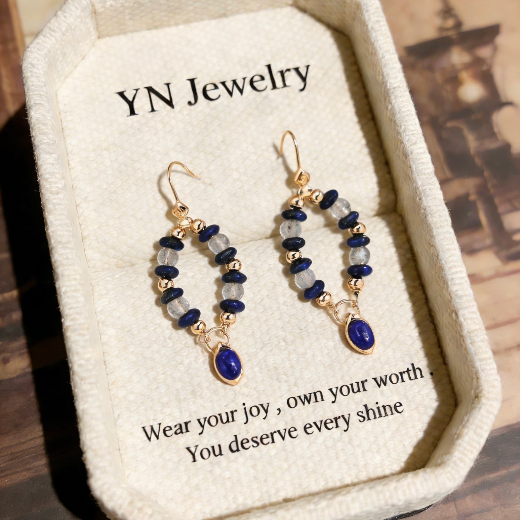 Vintage Lapis Lazuli & Gray Moonstone Dangle Earrings