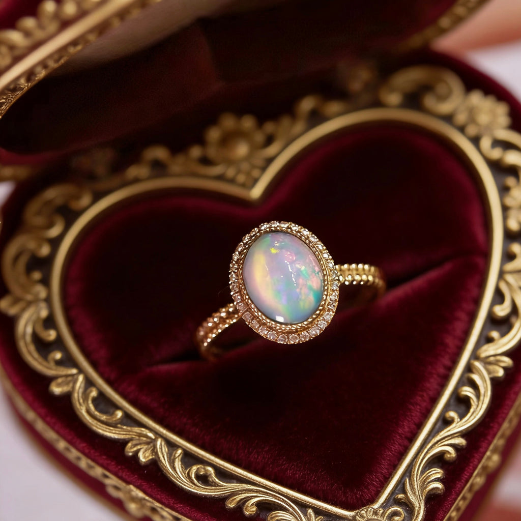 Vintage Halo Luminous Natural Opal Ring