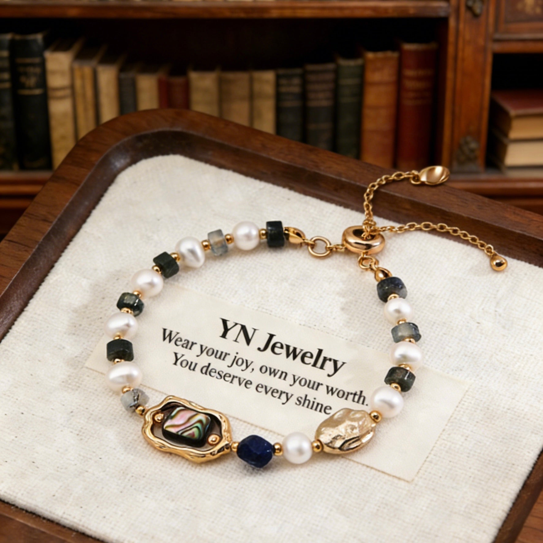 Vintage Lapis Lazuli & Freshwater Pearl S925 Silver Bracelet