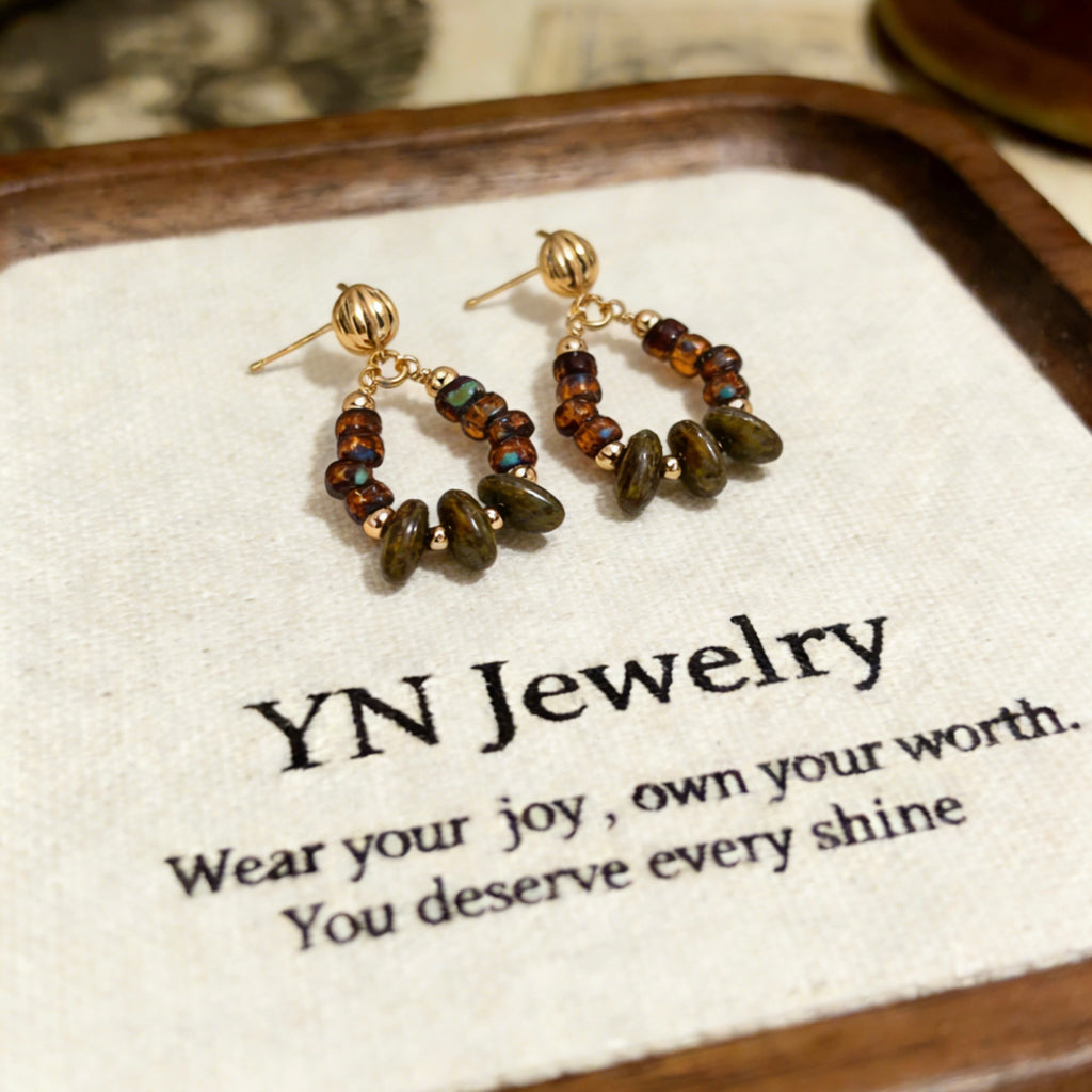 Autumn Whisper Iridescent Glass Drop Hoop Earrings