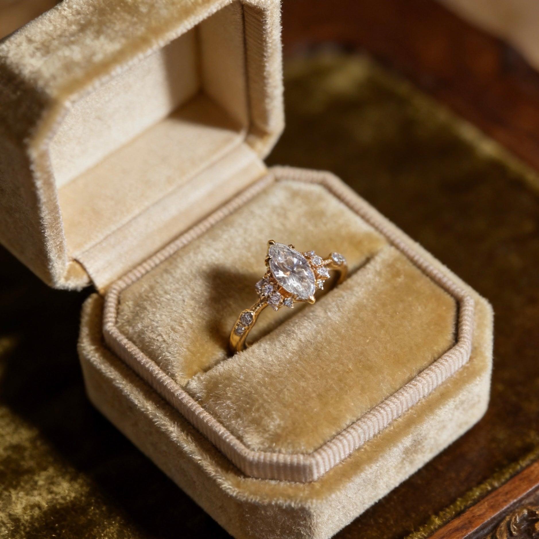 Marquise Cut High Carbon Diamond Cluster Ring