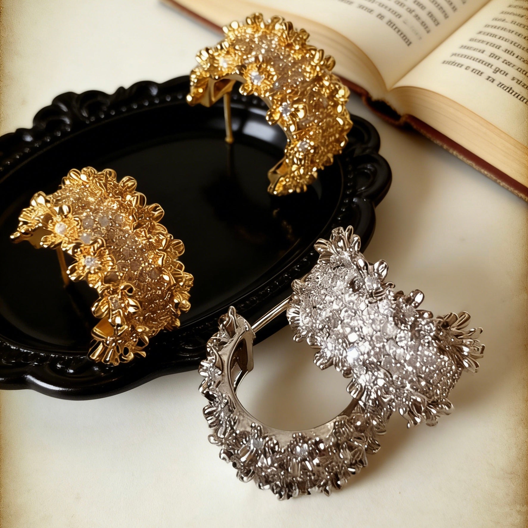 Floral Pavé C-Hoop Earrings