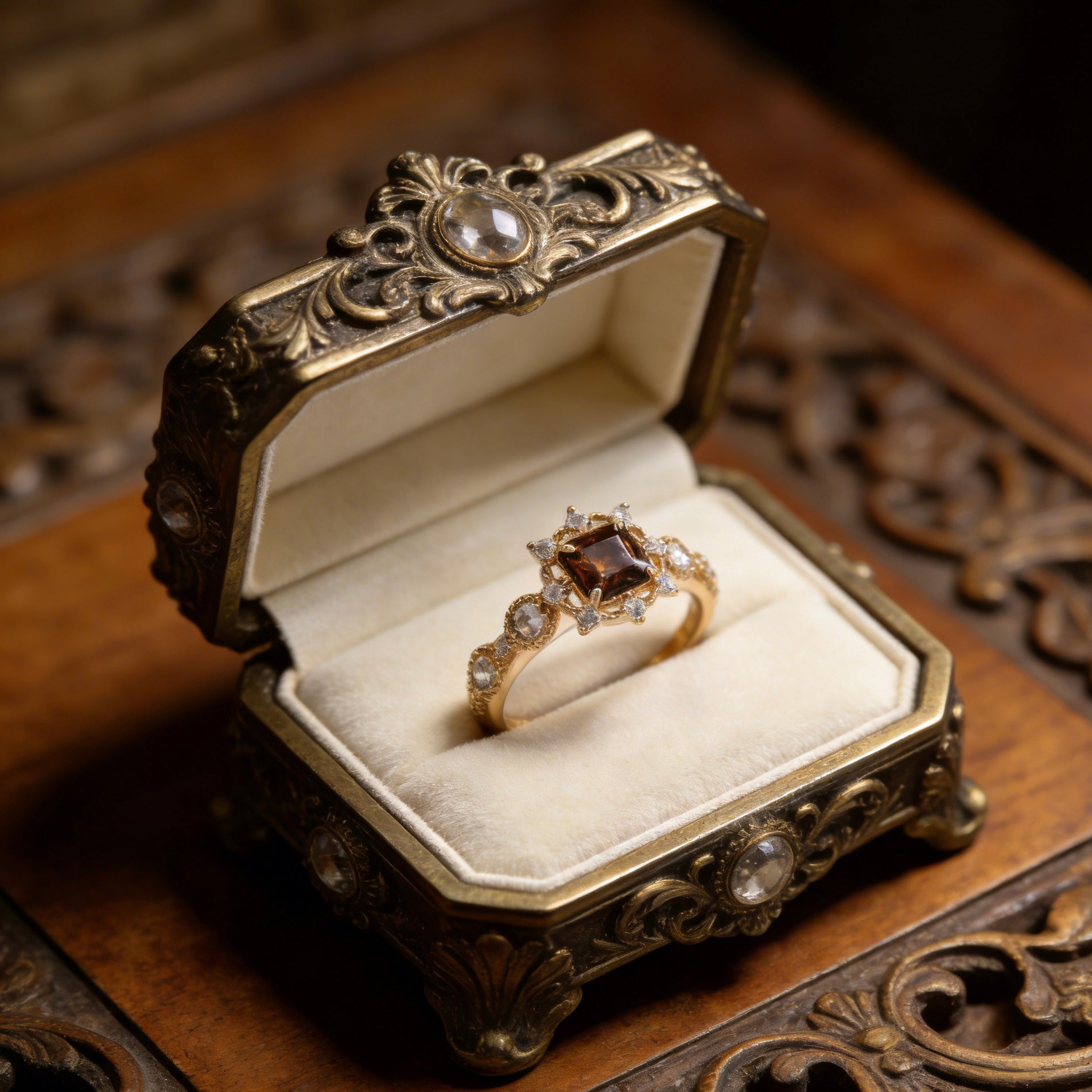 Vintage Champagne Sugar Cube Gold-Plated Zircon Ring