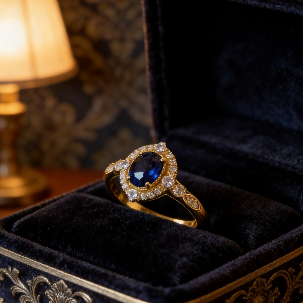 Midnight Glow Vintage Halo Lab-Created Sapphire Ring