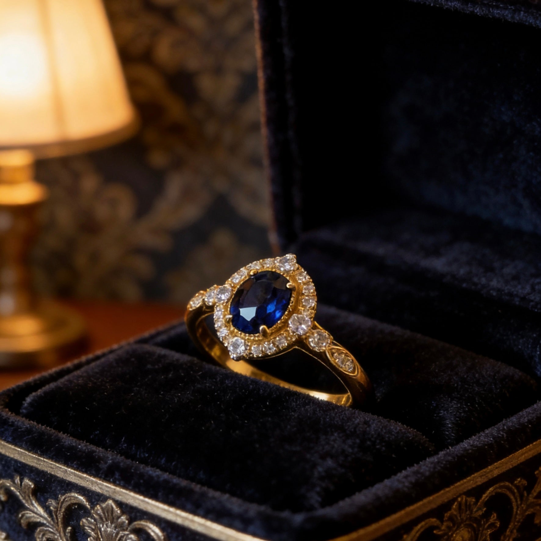 Midnight Glow Vintage Halo Lab-Created Sapphire Ring