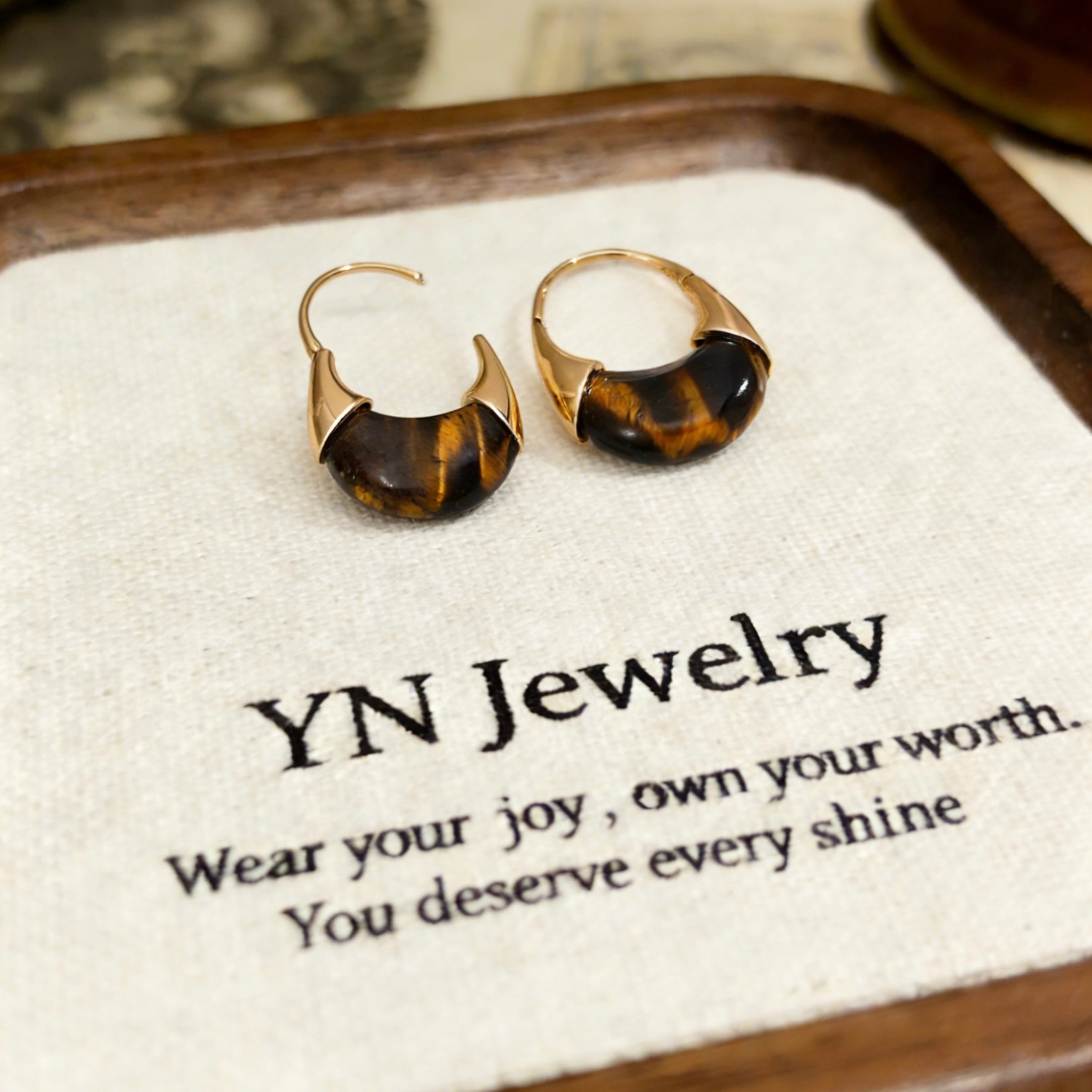 Vintage Tiger's Eye Fortune Huggie Earrings