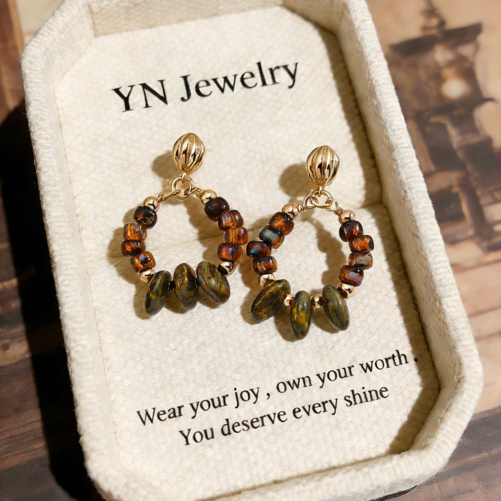 Autumn Whisper Iridescent Glass Drop Hoop Earrings