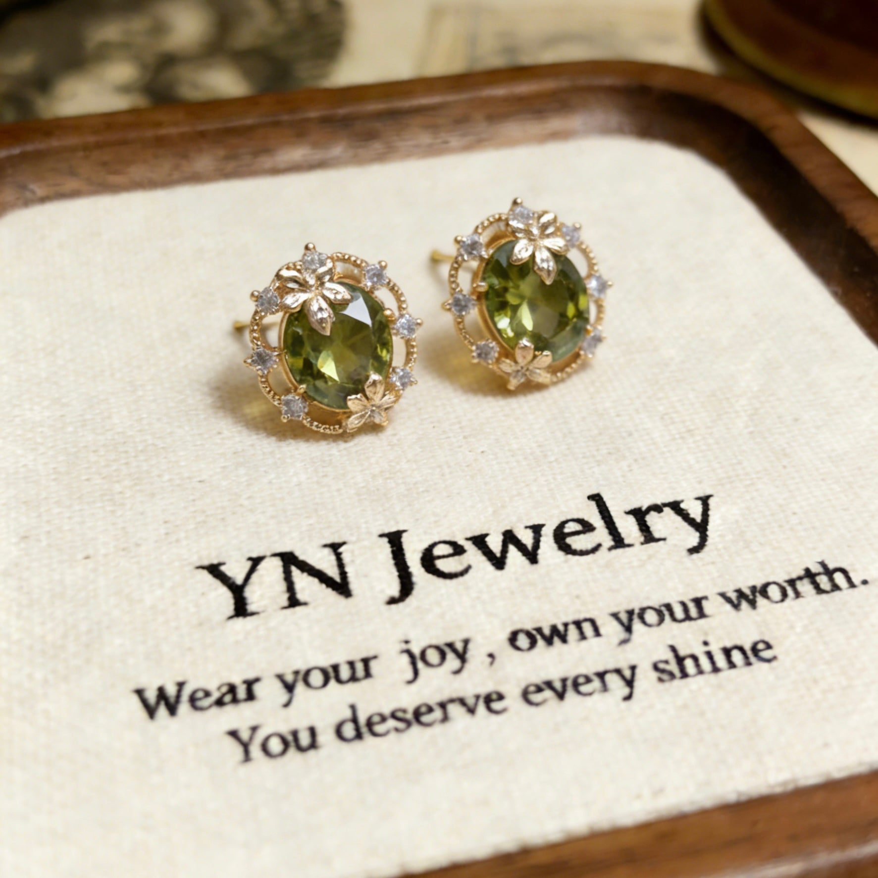 Autumn Whisper Olive Green Crystal Maple Leaf Stud Earrings