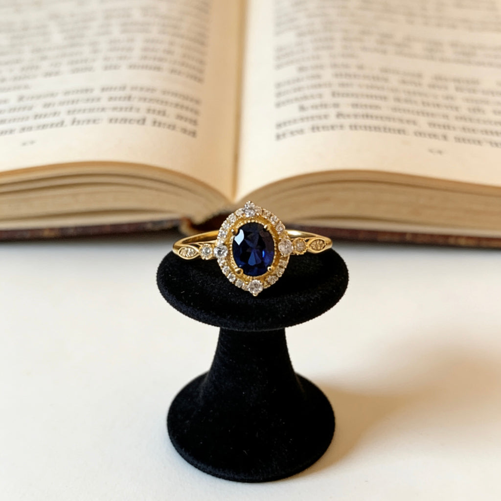 Midnight Glow Vintage Halo Lab-Created Sapphire Ring