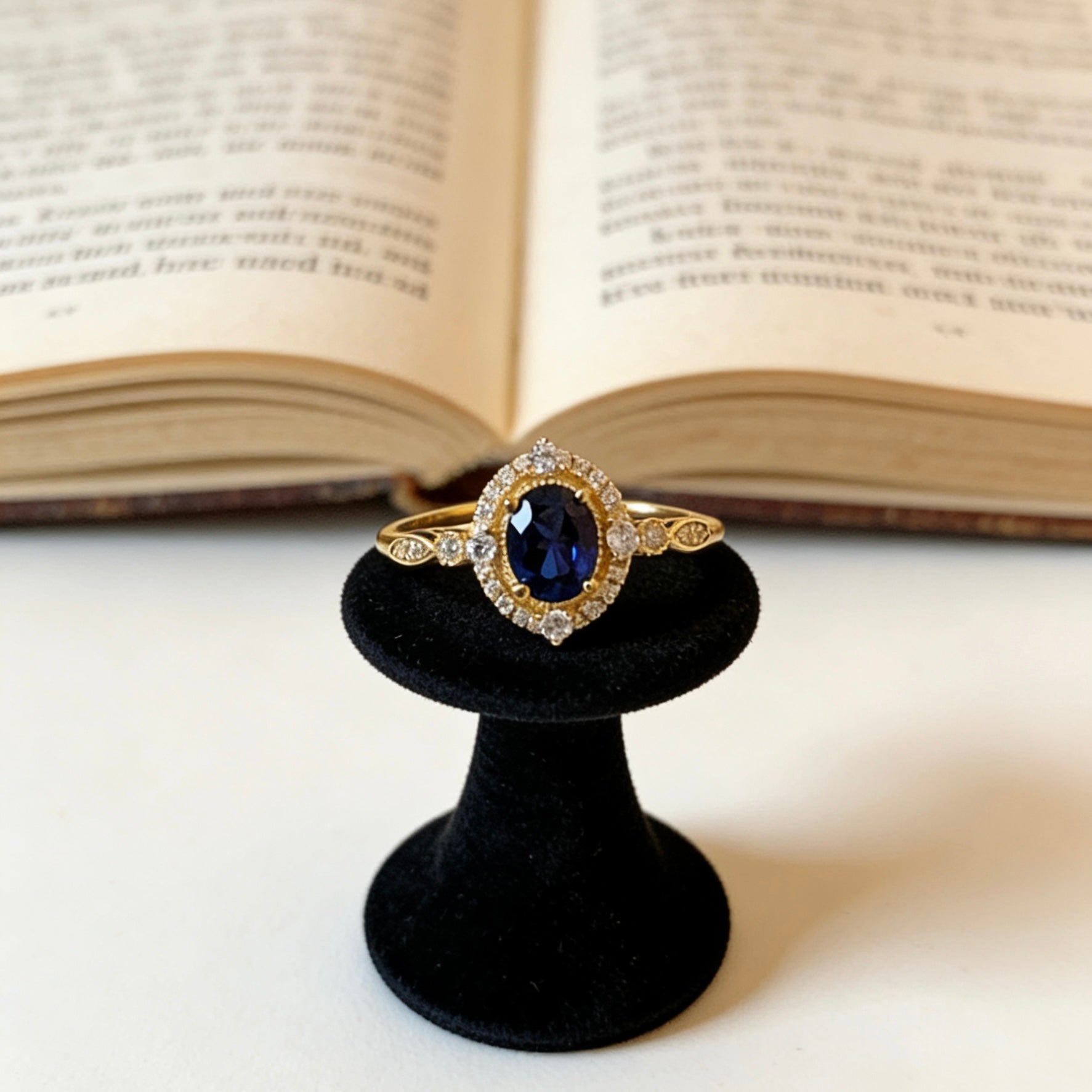 Midnight Glow Vintage Halo Lab-Created Sapphire Ring