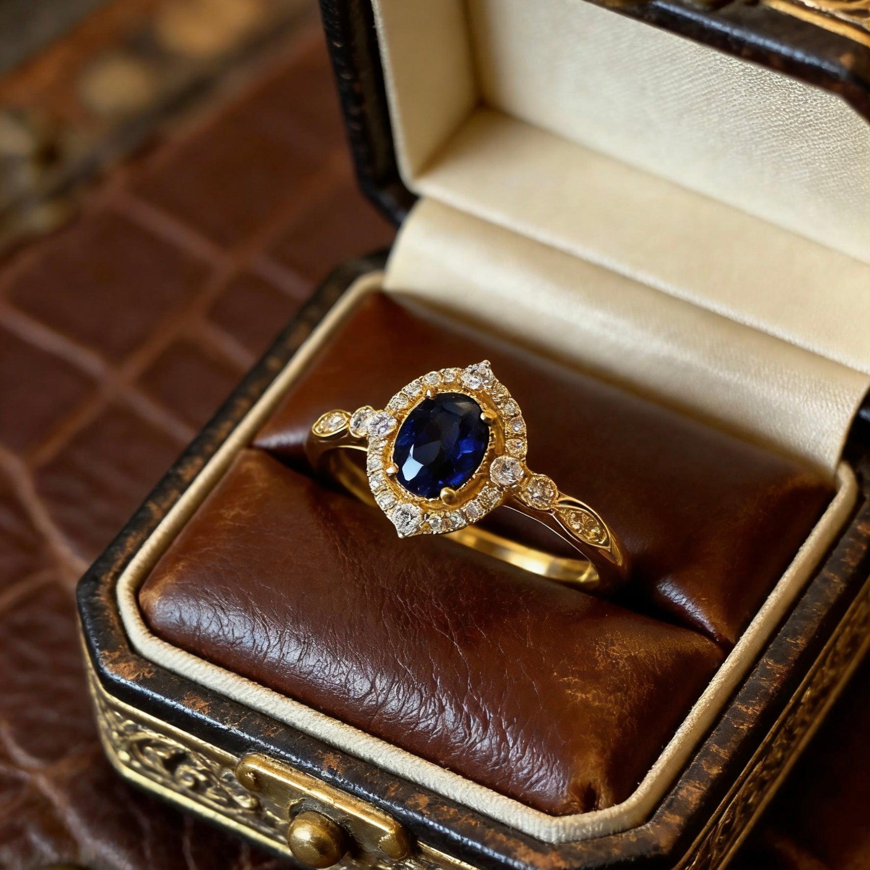 Midnight Glow Vintage Halo Lab-Created Sapphire Ring