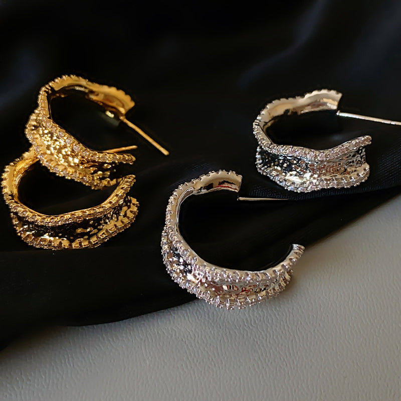 Light Luxury Gold-Plated Platinum-Plated C-Shaped Multi-Zircon Earrings