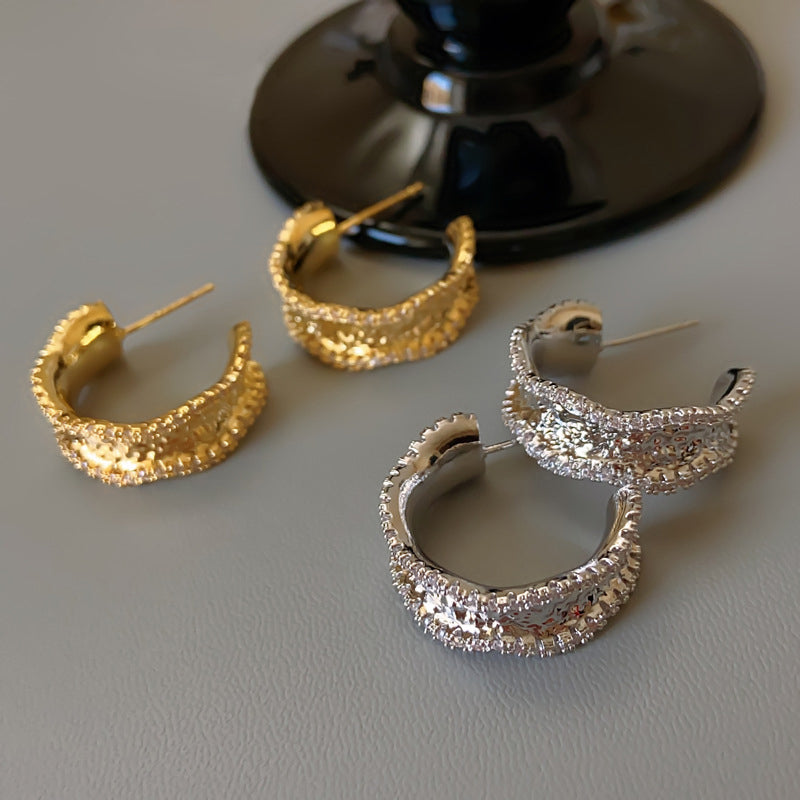 Light Luxury Gold-Plated Platinum-Plated C-Shaped Multi-Zircon Earrings