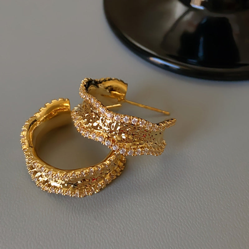 Light Luxury Gold-Plated Platinum-Plated C-Shaped Multi-Zircon Earrings