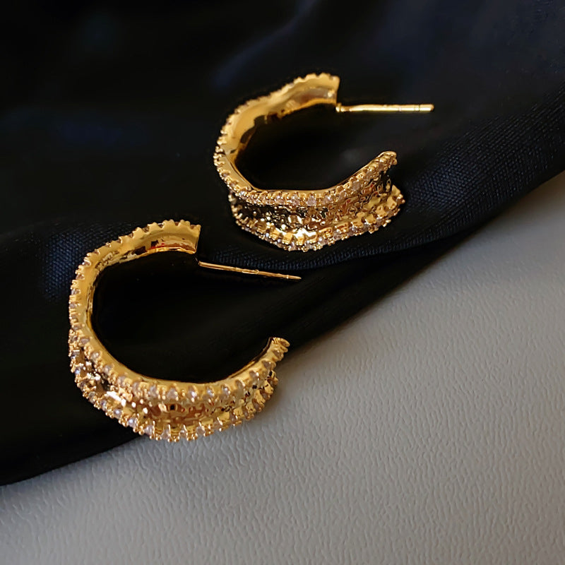 Light Luxury Gold-Plated Platinum-Plated C-Shaped Multi-Zircon Earrings