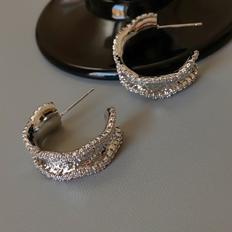 Light Luxury Gold-Plated Platinum-Plated C-Shaped Multi-Zircon Earrings