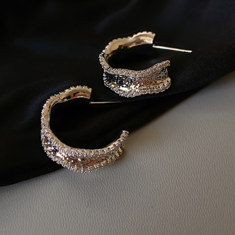 Light Luxury Gold-Plated Platinum-Plated C-Shaped Multi-Zircon Earrings