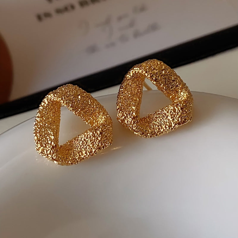 Luxury Gold-Plated Hollow-Twisted Triangular Earrings