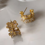 Light Luxury Gold-Plated White-Gold-Plated C-Shaped Multi-Trapezoid Zircon Earrings