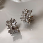 Light Luxury Gold-Plated White-Gold-Plated C-Shaped Multi-Trapezoid Zircon Earrings