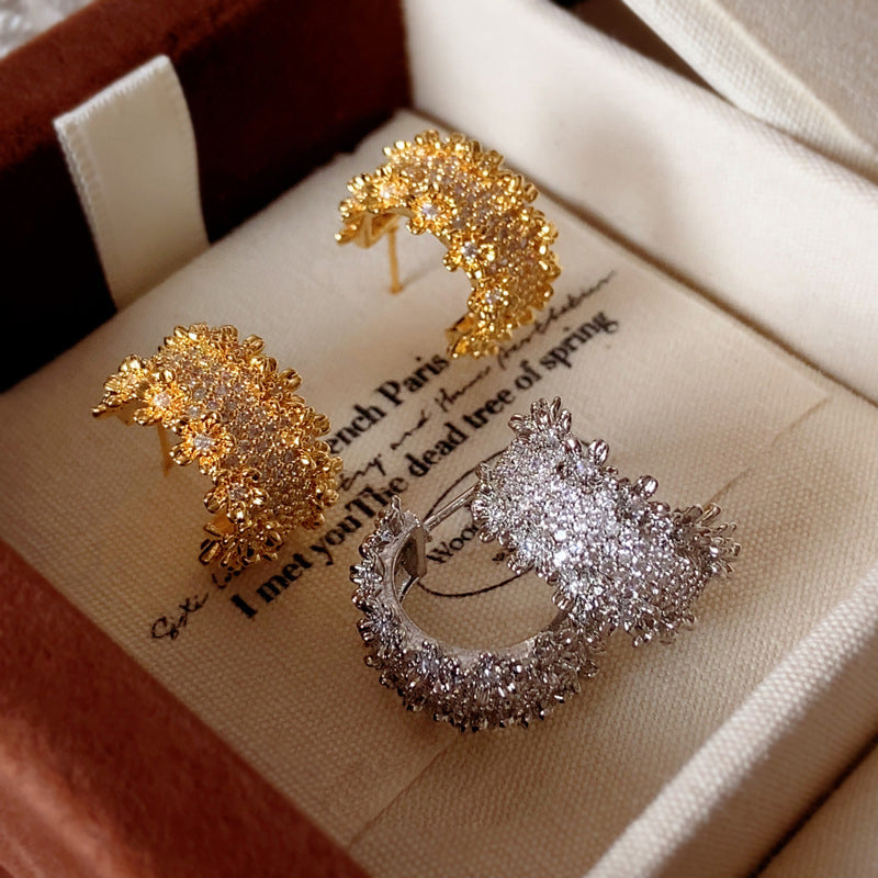 Light-Luxury Gold-Plated Platinum-Plated C-Shaped Multi-Zircon Earrings