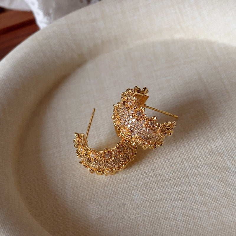Light-Luxury Gold-Plated Platinum-Plated C-Shaped Multi-Zircon Earrings