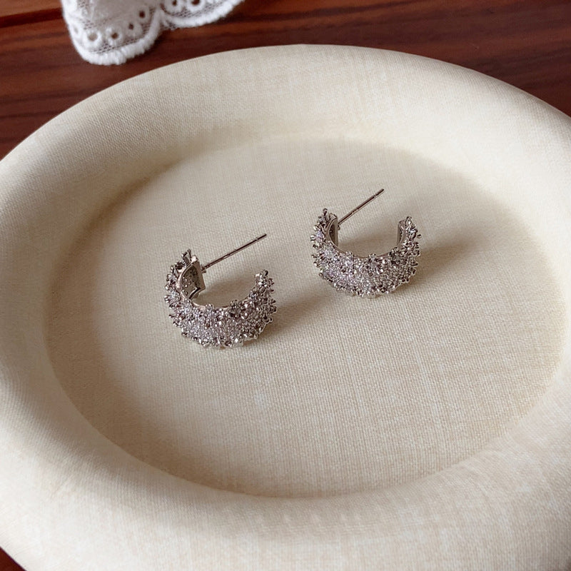 Light-Luxury Gold-Plated Platinum-Plated C-Shaped Multi-Zircon Earrings